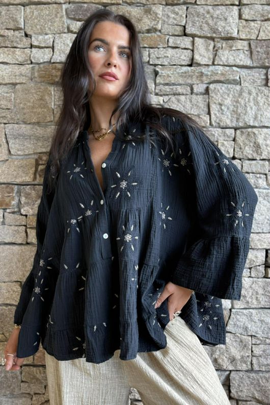 Santos Cotton Zahra Embroidered Smock Black /6=